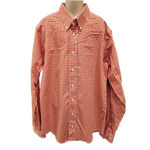 Brooks brothers fleece no iron L youth sport button up checkered orange top